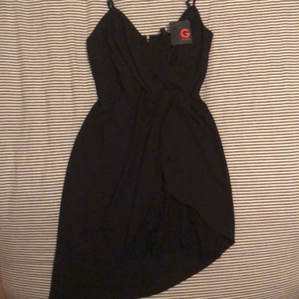 Black spaghetti strap Guess a line dress with lace